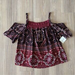 Meraki Top Burgundy Floral Paisley Embroidered Women M NWT Boho Hippie Artsy